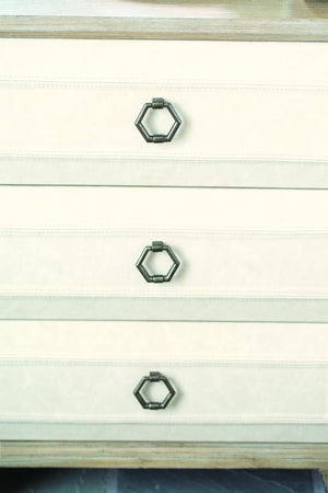 Bernhardt Bernhardt Santa Barbara Nightstand With 3 Fabric-Wrapped Drawers, Warm Oak Finish, Vintage Nickel Accents 385216