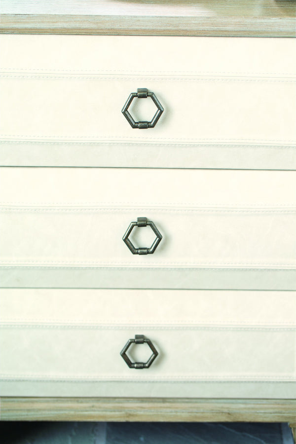 Bernhardt Bernhardt Santa Barbara Nightstand With 3 Fabric-Wrapped Drawers, Warm Oak Finish, Vintage Nickel Accents 385216