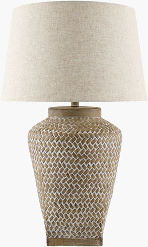 Surya Ocean Mist Linen Shade Table Lamp with Metal Base for Living Room or Bedroom MVOC-001