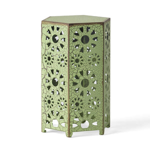 English Elm Eliana Outdoor Iron Nesting Side Tables with Sunburst Cutout and Crackle Finish Patio Accent Set Green 69740.00CGRN