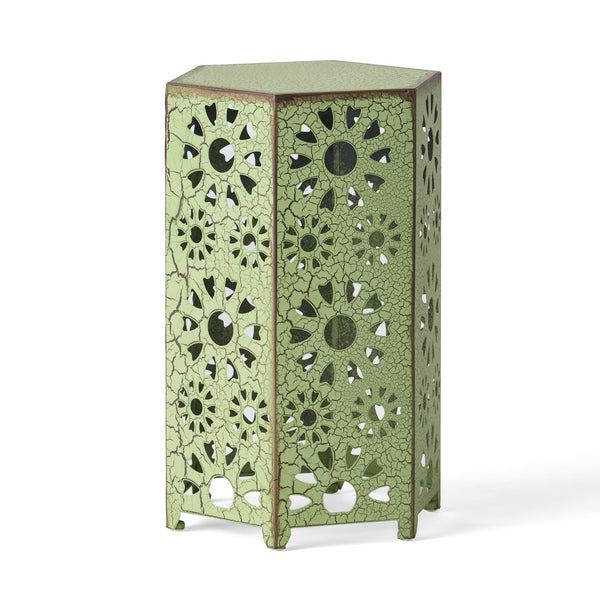 English Elm Eliana Outdoor Iron Nesting Side Tables with Sunburst Cutout and Crackle Finish Patio Accent Set Green 69740.00CGRN
