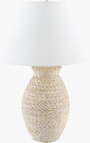 Surya Paradise Bay Rustic Linen Shade Table Lamp with Felt Accented Mixed Material Base MVPB-002
