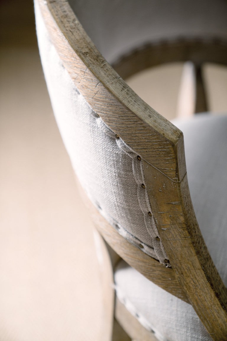 Hooker Furniture Boheme Garnier Barrel-Back Counter Stool In Antwerp Linen, Antique Milk White Finish, Copper Footrest 5750-25350-MWD