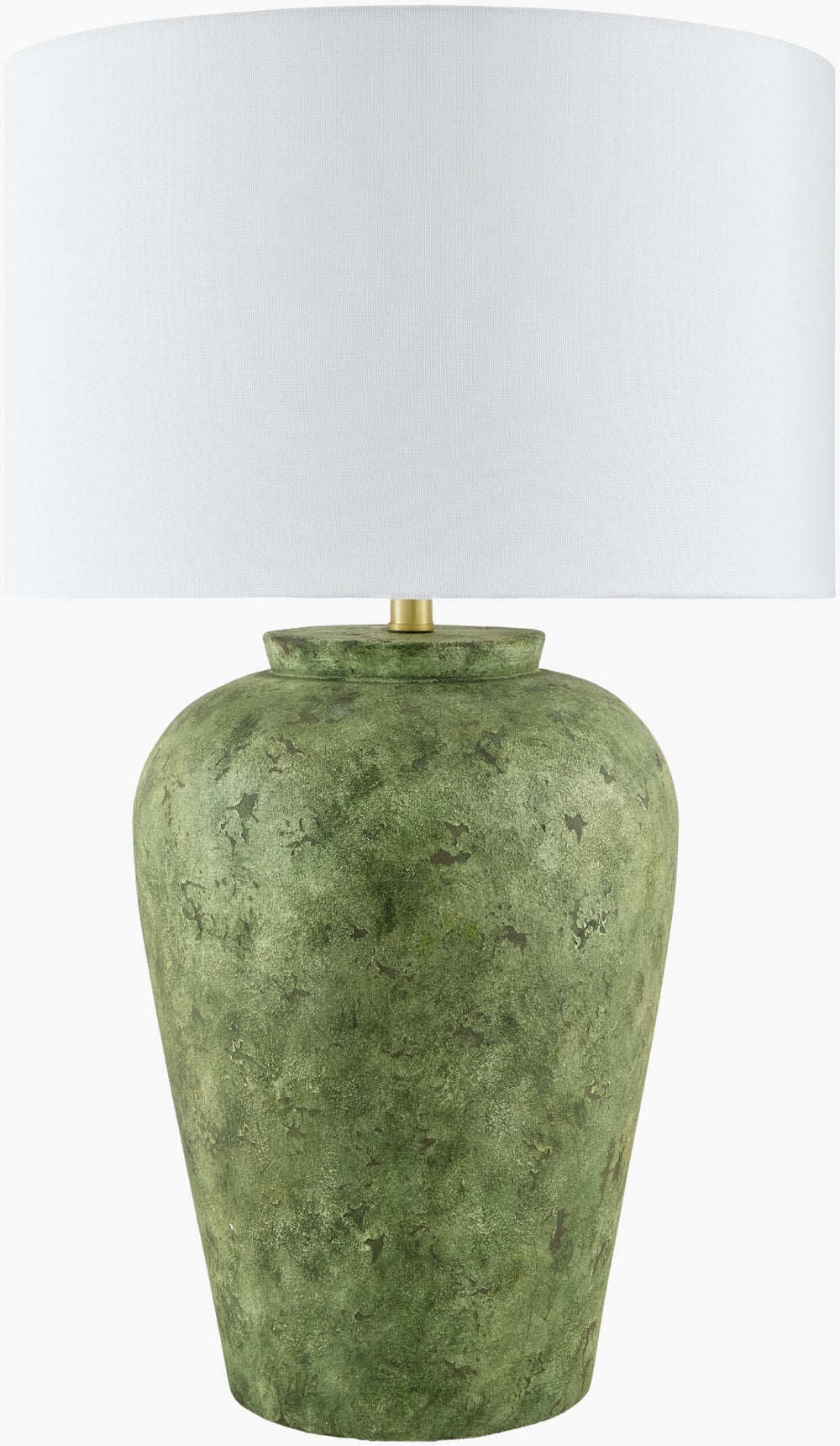 Surya Sea Moss Drum Shade Table Lamp Arts and Crafts Linen Metal Base Warm Ambient Glow MVSM-001