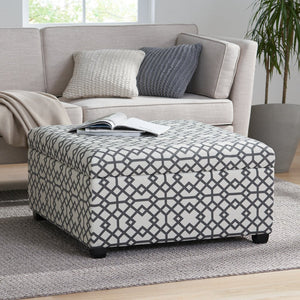 English Elm Richmond Square Storage Ottoman Geometric Patterned Fabric Lift Top Living Room 60266.00