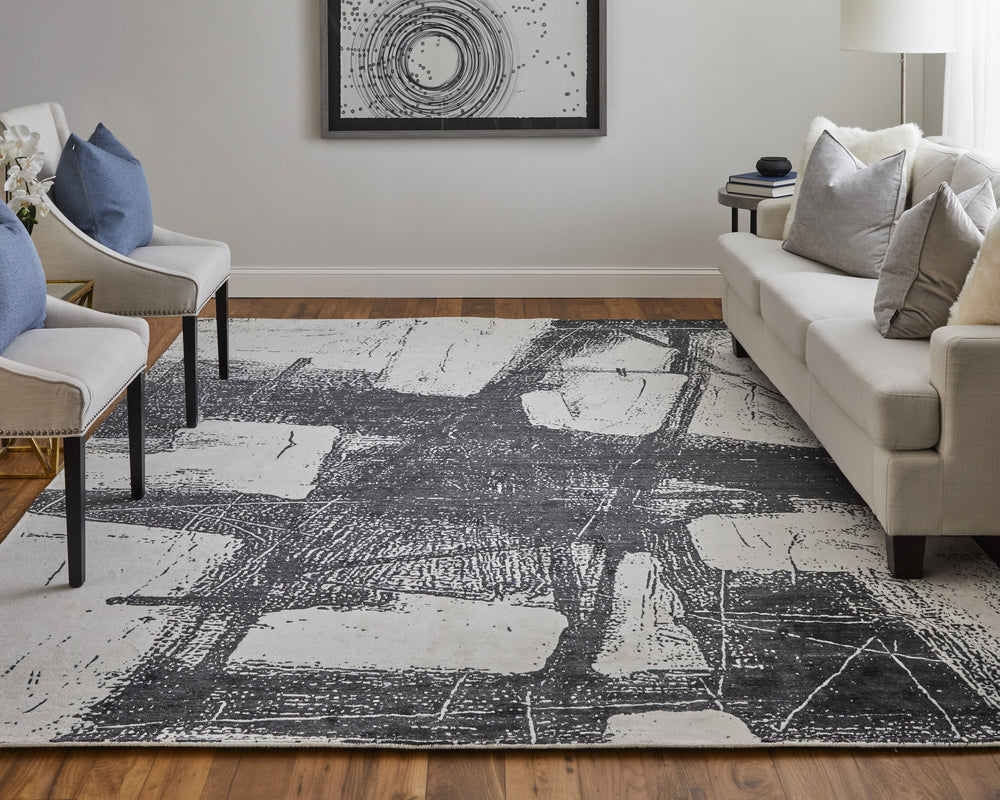 Feizy Rugs Cod8927f Coda Abstract Hand-woven Wool & Viscose Rug - Bold Modern Design With High-low Pile Sheen Finish Black,White Wool,Viscose Cod8927fblkwhtg00