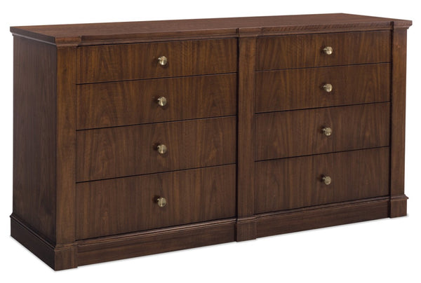 Hooker Furniture Archives Eight-Drawer Dresser In Classic Walnut — Figured Veneer, Cedar-Lined Drawers, Satin Brass Knobs, Jewelry Tray 6123-90202-89