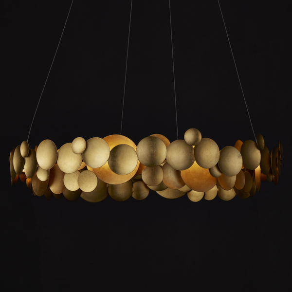 Lavengro Stunning Gold Leaf Chandelier - Modern Wrought Iron Design with LED & Adjustable Height