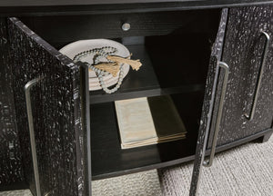 Hooker Furniture Melange Sculptural Midnight Credenza With Black & White Veneer, Soft-Close Doors, Silver Pulls — Stylish Storage 628-85740-99