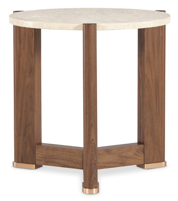 Hooker Furniture Eleana Honed Marble Round End Table With Light Caramel Walnut Base — Sophisticated Accent Piece 24.00 L x 25.50W x 24.00H 7252-80216-85