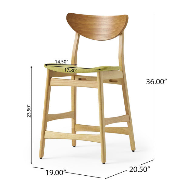 English Elm Christopher Knight Home® - Counter Height Chairs Set Of 2 - Retro Modern Stools With Green Upholstery & Sturdy Wood Frame 58914.00GTE