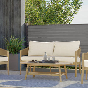 English Elm Bayshore Light Teak Outdoor Coffee Table — Solid Acacia Slatted Top, Weather-Resistant, 43.3" W B136P159365