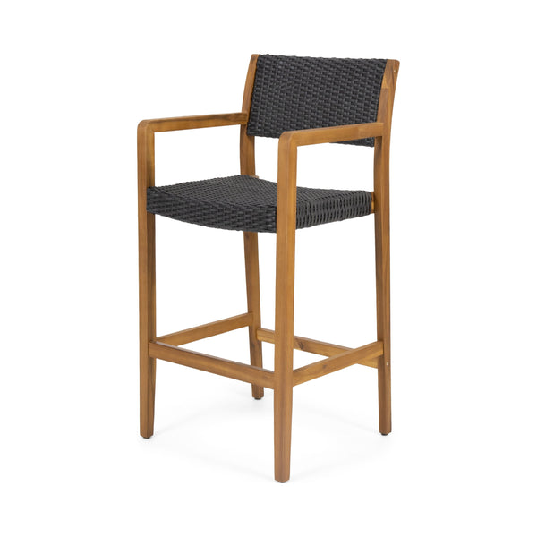 English Elm Christopher Knight Home® - GENESEE Acacia Wood Outdoor Bar Stools Set of 2 — Teak Finish Faux Rattan Seats, Handcrafted Elegance 68991.00PEBLK