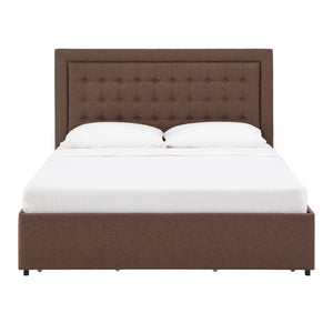 Homelegance By Top-Line Chase Tufted Linen Headboard Storage Platform Bed Brown Linen