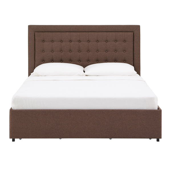 Homelegance By Top-Line Chase Tufted Linen Headboard Storage Platform Bed Brown Linen