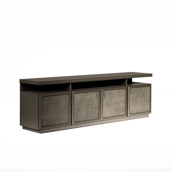 A.R.T. Furniture Cove Glam Entertainment Console - Mica Finish, Adjustable Shelves, Cork Accents & Stylish Storage Solution Grey Rubberwood Solids,Primavera Veneers,Metal,Cork 349422-2743