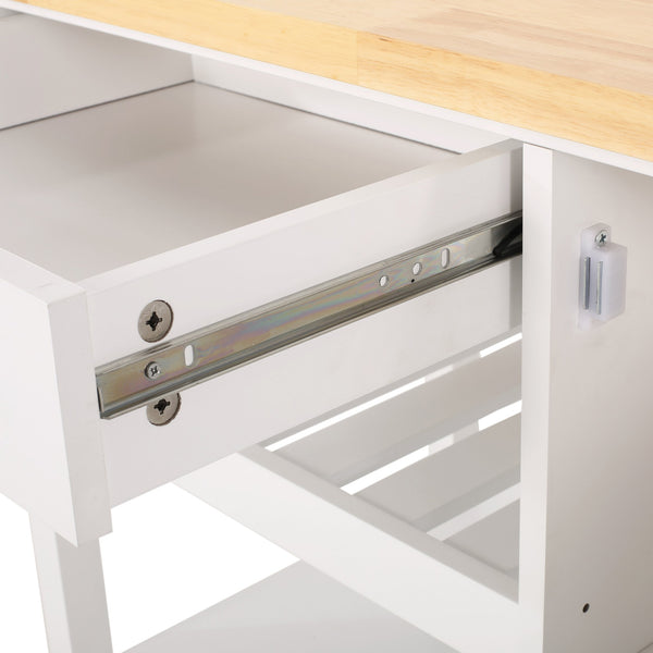 English Elm Christopher Knight Home® - Kitchen Island Cart with Solid Rubberwood Top, 41.75" Mobile Island with Drawer, Cabinet, Shelves & Wheels White 67756.00NATWHT