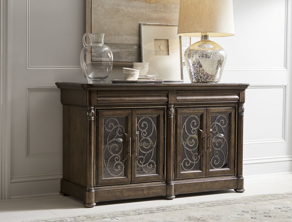 A.R.T. Furniture Landmark Buffet: Elegant Traditional European Design With Marble Top, Wine Shelves & Drawers Brown, Black Material, Hickory And Oak Veneers 256251-2316