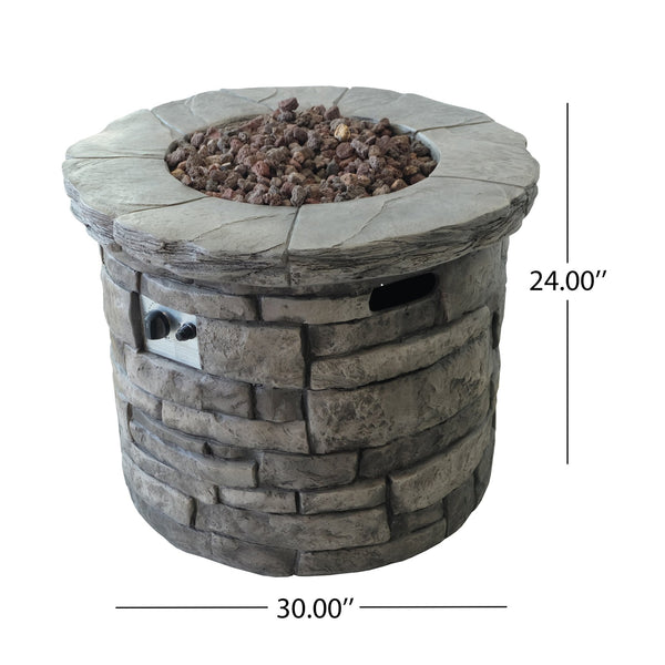 English Elm 30" Round Mgo Gas Fire Pit 40000 Btu Outdoor Patio Sculptural Matte Gray Finish 61099.00-40K