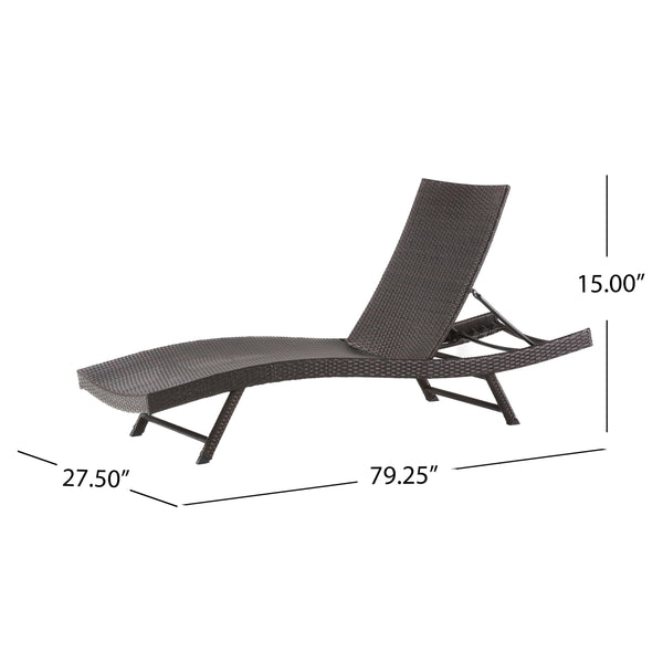English Elm Christopher Knight Home® - KAUAI PE WICKER CHAISE Brown Multi Rattan Outdoor Adjustable Lounger Curved Contour All-Weather Comfort 54087.00