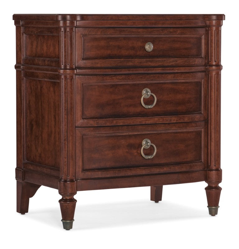 Hooker Furniture Charleston Maraschino Cherry Three-Drawer Nightstand With Soft-Close Drawers, Felt Liner, Usb Charging Dark Brown 6750-90015-85