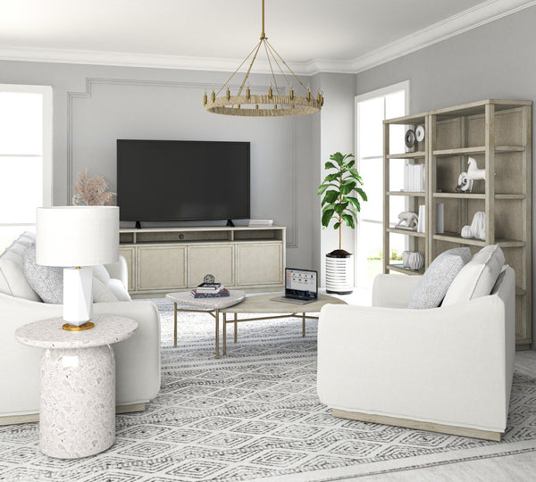 A.R.T. Furniture Cotiere Contemporary Terrazzo End Table With Adjustable Levelers – Stylish Accent For Any Room White Parawood Solids,Terrazo Stone 299383-0021