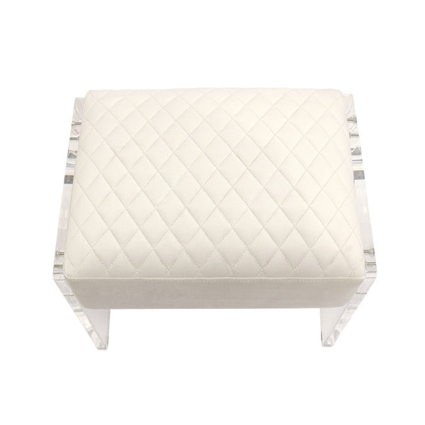Pasargad Tribecca Collection Acrylic & Velvet Vanity Bench - Chic Design For Modern Homes Ivory Acrylic & Velvet Stool 139-1w