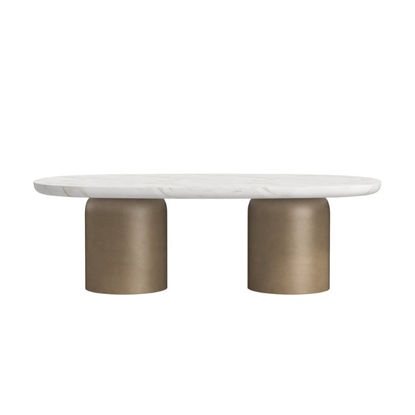 A.R.T. Furniture Verge Elegant Oval Cocktail Table: Sculptural Marble Top & Warm Metallic Base for Modern Living Rooms 337302-1043