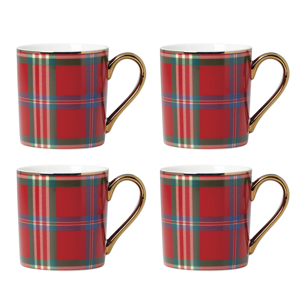 Lenox Holiday Red Tartan Mugs, Set of 4 Red, RED PORCELAIN 896685