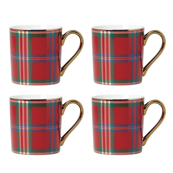 Lenox Holiday Red Tartan Mugs, Set of 4 Red, RED PORCELAIN 896685