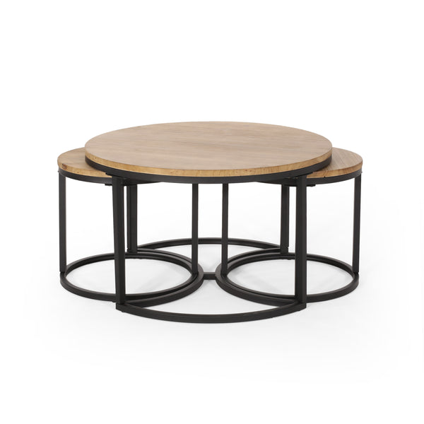 English Elm Christopher Knight Home® - COFFEE Modern Industrial Nesting Table Set — Wire‑Brushed Firwood Tops with Sturdy Iron Frame Durable Style Black 67141.00ANTBLK