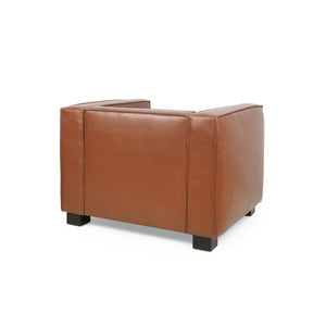 English Elm Christopher Knight Home® - CLUB Chair with Tuxedo Silhouette, Faux Leather Upholstery and Bold Birch Wood Legs for Comfort Light Brown 31.75 L x 24.5 W x 22.5 H 71800.00COGN