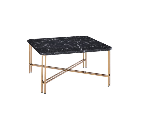 English Elm Steve Silver - Daxton Faux Black Marble 3-Piece Table Set with Powder-Coated Iron Legs, Golden Champagne Accents B081S00439