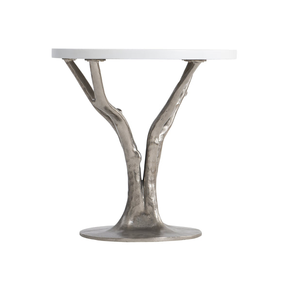Bernhardt Bernhardt Cyprus Outdoor Side Table With Bone Grc Top & Faux‑Bois Shiny Nickel Base, Weather‑Resistant X05125