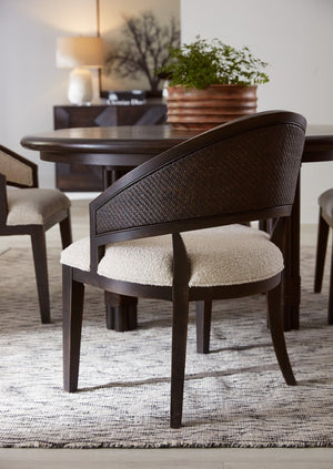 Hooker Furniture Retreat Cane Barrel Back Chair With Black Sand Wood, Raffia Cane Accent & Neo Cream Performance Upholstery 6950-75400-99