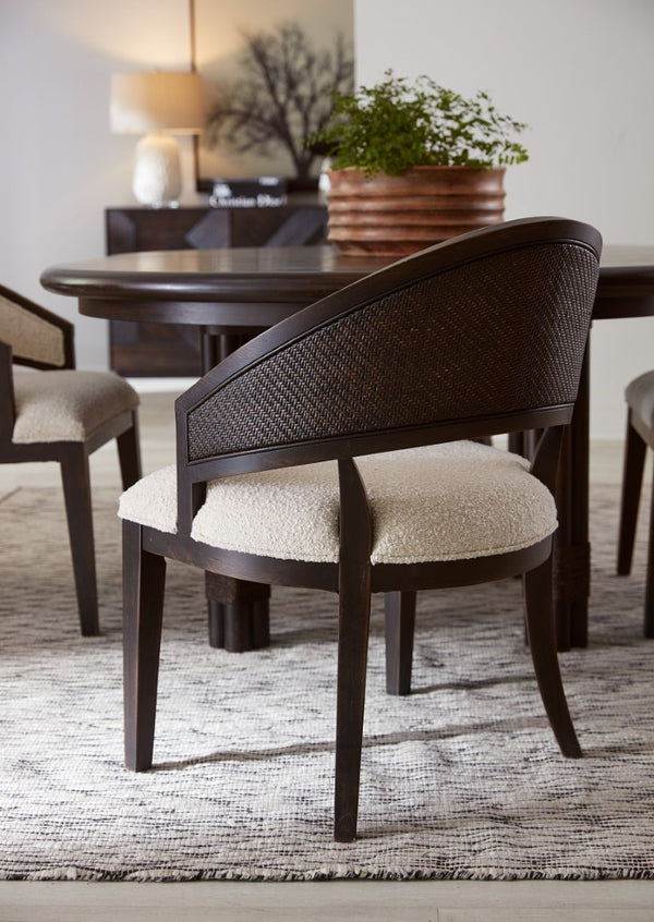 Hooker Furniture Retreat Cane Barrel Back Chair With Black Sand Wood, Raffia Cane Accent & Neo Cream Performance Upholstery 6950-75400-99