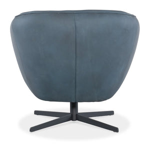 Hooker Furniture Mina Luxe Swivel Chair In Buckskin Navy Leather With Low Channeled Back, Sloped Arms & Metal Base Medium Blue CC722-SW-049