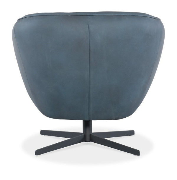 Hooker Furniture Mina Luxe Swivel Chair In Buckskin Navy Leather With Low Channeled Back, Sloped Arms & Metal Base Medium Blue CC722-SW-049