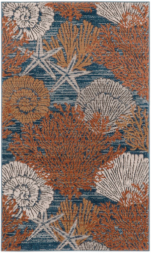 Nourison Pompeii PMP04 Machine Made Power-loomed Borderless Design Indoor Only Coastal, Nautical & Beach  Rug Blue Multicolor, Blue Multicolor 70% Polypropylene,30% Polyester 99446957795