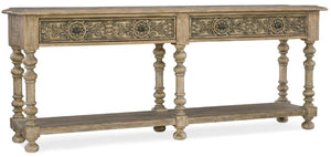 Hooker Furniture Bexar Weathered Sandstone Console With Carved Gambel Oak Motifs, Drawers & Aged Pewter Hardware 5960-85002-MWD