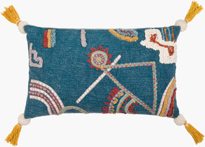 Surya Mystic Bohemian Global Lumbar Pillow - 14"L X 22"W, Luxurious Cotton, Vibrant Design For Home Decor Blue Cotton,Cotton Myc001-1422p