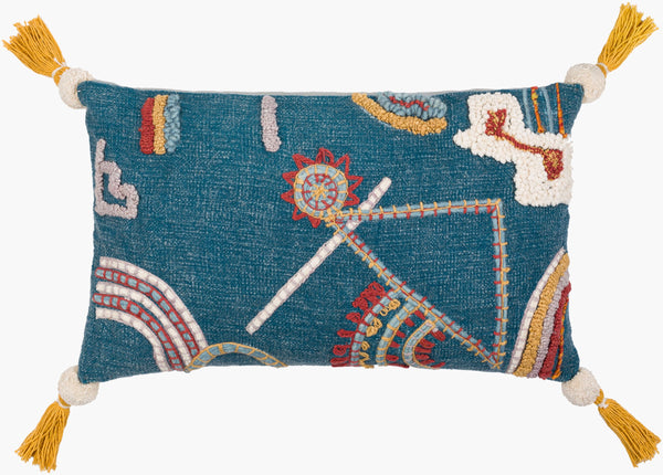 Surya Mystic Bohemian Global Lumbar Pillow - 14"L X 22"W, Luxurious Cotton, Vibrant Design For Home Decor Blue Cotton,Cotton Myc001-1422p