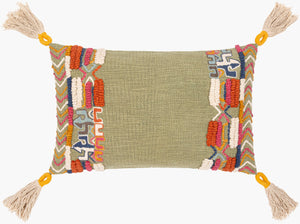 Surya Mystic Bohemian Global Lumbar Pillow - 14"L X 22"W, Luxurious Cotton, Vibrant Design For Home Decor Dusty Sage Cotton,Cotton Myc002-1422
