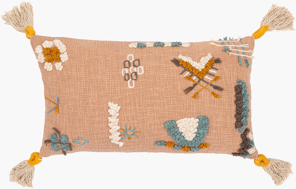 Surya Mystic Bohemian Global Lumbar Pillow - 14"L X 22"W, Luxurious Cotton, Vibrant Design For Home Decor Dusty Pink Cotton,Cotton Myc003-1422