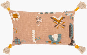 Surya Mystic Bohemian Global Lumbar Pillow - 14"L X 22"W, Luxurious Cotton, Vibrant Design For Home Decor Dusty Pink Cotton,Cotton Myc003-1422