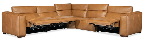 Hooker Furniture Fresco Modular 5-Seat Sectional In Warm Caramel Semi-Aniline Leather With Power Recline & Headrests 134.00 L x 134.00W x 30.50H SS404-5PC4-080
