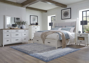 Parker House Americana Modern Bedroom King Shelter Bed 2 Nightstands Dresser With Mirror And Chest White Poplar Solid,Birch Veneers Bame-6pc-1266-dmn2c