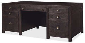 Hooker Furniture Driftwood Executive Desk With Buckboard Sun-Faded Oak Finish, 7-Drawer Storage, Locking Files Dark Wood 6820-10462-99