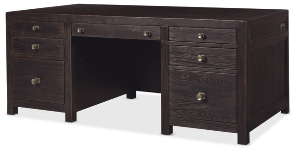 Hooker Furniture Driftwood Executive Desk With Buckboard Sun-Faded Oak Finish, 7-Drawer Storage, Locking Files Dark Wood 6820-10462-99