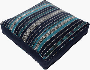 Surya Maya Cozy 30"L X 30"W Floor Pillow - Stylish Cotton-polyester Blend For Comfort & Relaxation Ink Blue Cotton,Polyester,Cotton,Polybeads Myp006-26265